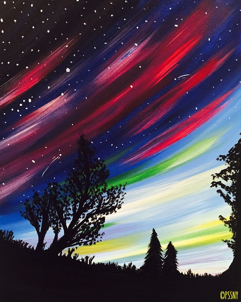 Beginner Acrylics / Northern Lights / Easy Painting 
